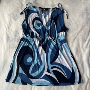 Vintage Y2K AB Studio fairycore blue white geometric v-neck tank top size small